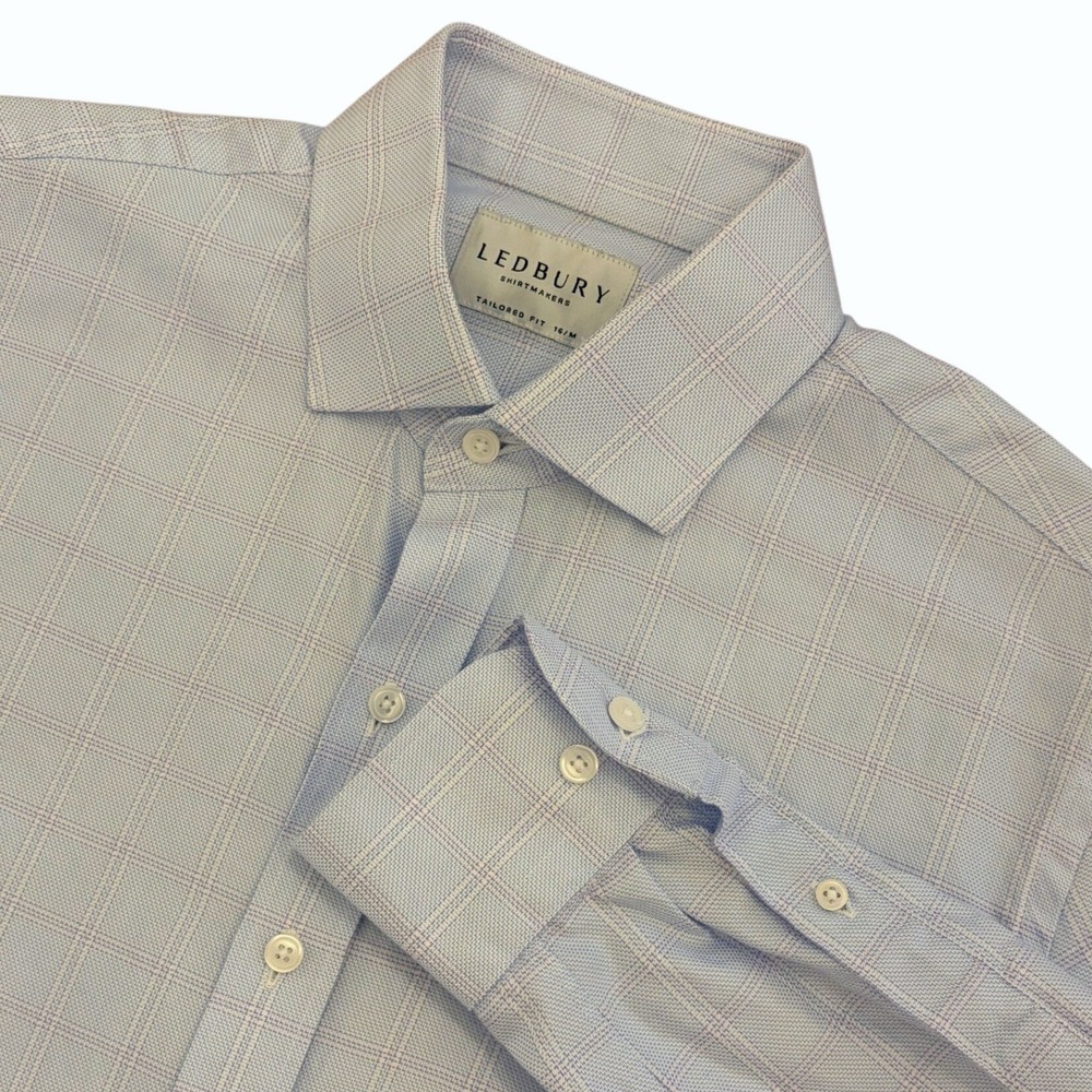 Ledbury Shirtmakers Dress Shirt Mens 16 M Tailored Fit Windowpane Blue Purple
